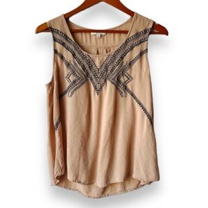 Umgee Women's Beaded Tank Top Beige V-Neck Sleeveless Size xl Casual Party